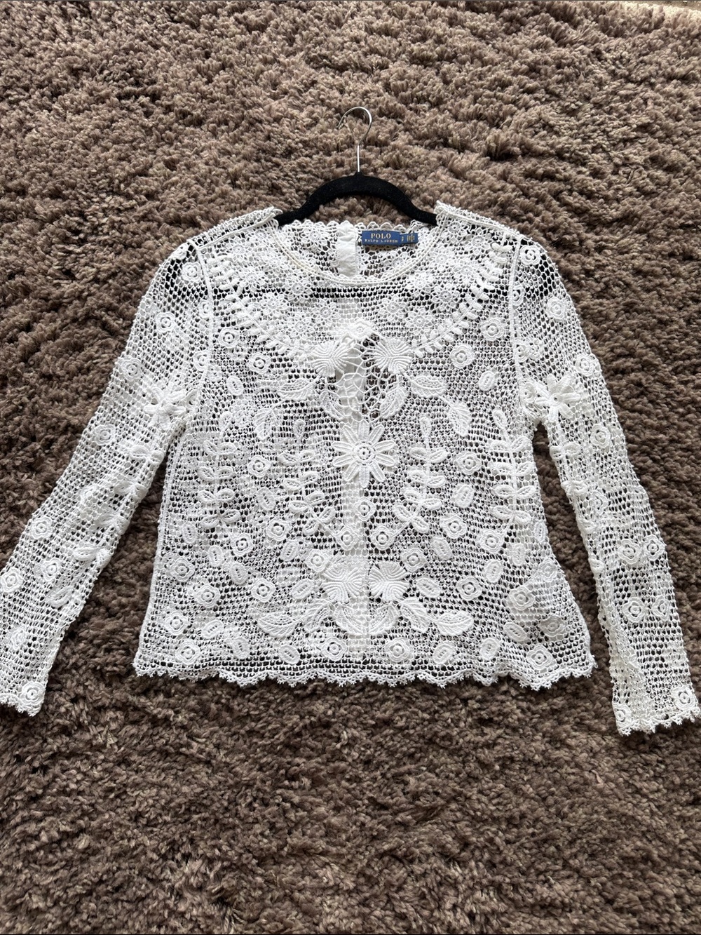 Ralph Lauren White Crochet Lace Long-Sleeve Top